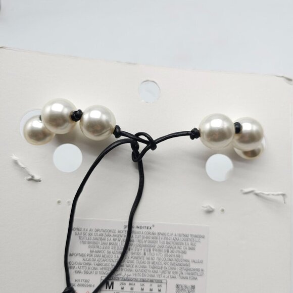 Zara Faux Pearl Necklace With Black Knot Adjustable Cord - Picture 3 of 4
